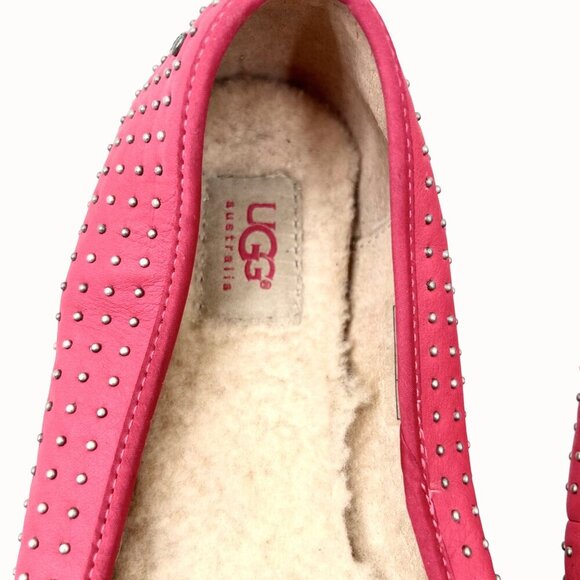 UGG ALLOWAY PINK LEATHER SILVER STUDDED SHEARLING FLATS - 10 - Picture 6 of 9